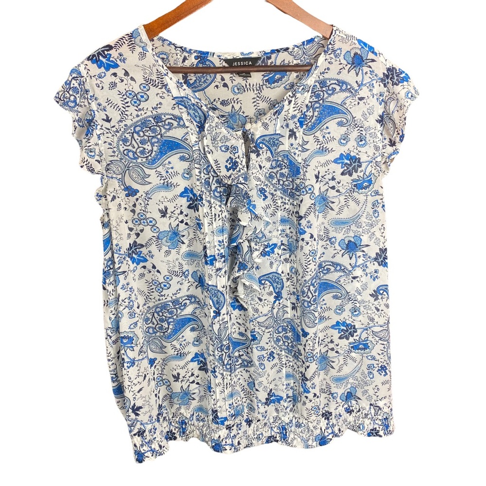 JESSICA Paisley Print Ruffle Cap Sleeve Blouse Size 2X